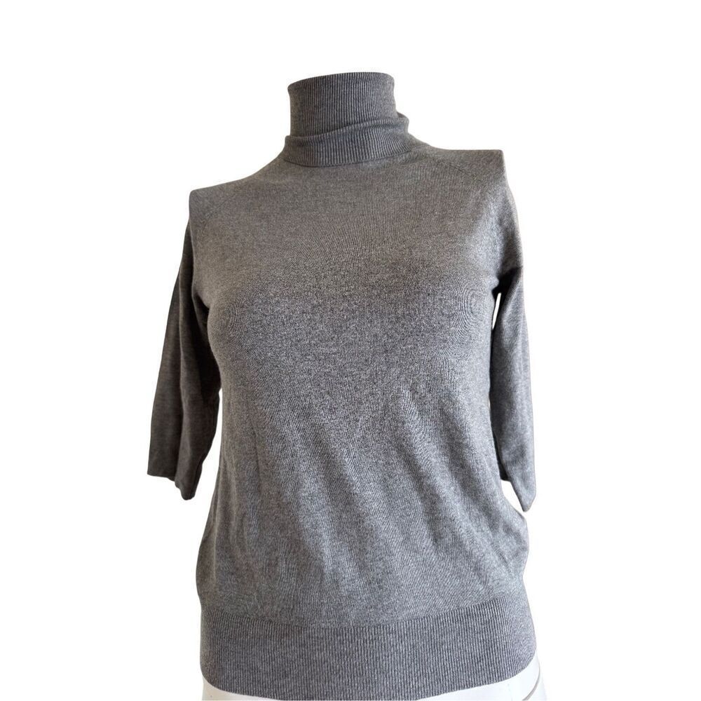Zara S grey turtleneck 3/4 sleeve minimalist shirt so comfortable